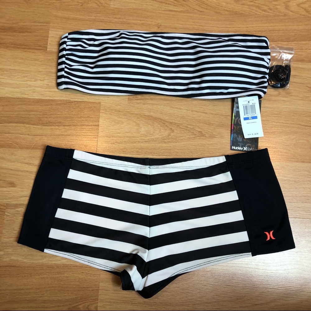 HURLEY SWIM wear swimsuit bandeau stripe bikini XL
